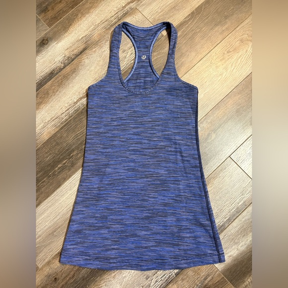 Lululemon Reversible Racerback Athletic Tank Top Heathered Blue Black Gray Sz 2 - Picture 2 of 5